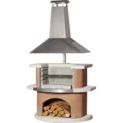 Buschbeck Grillkamin Kampen Terracotta-Weiß Mit Edelstahlhaube