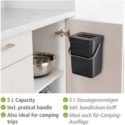 Wenko Abfallsammler mit Griff Tago Black Outdoor Kitchen 5 l Wenko Abfallsammler Mit Griff Tago Black Outdoor Kitchen 5 L -Geschäft Für Grillzubehör Für Die Küche Zu Hause 4008838383353 1068 05
