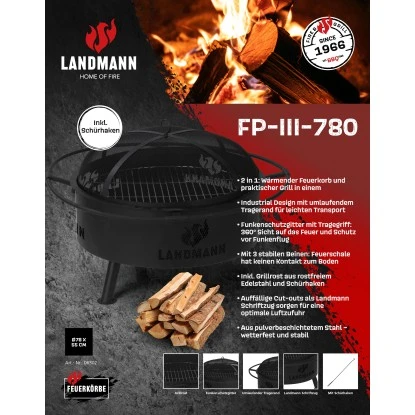 Landmann Feuerkorb und Grill Industrial Design 2in1 Schwarz FP-III-780BKXX Landmann Feuerkorb Und Grill Industrial Design 2in1 Schwarz FP-III-780BKXX -Geschäft Für Grillzubehör Für Die Küche Zu Hause 698986 011011100 01